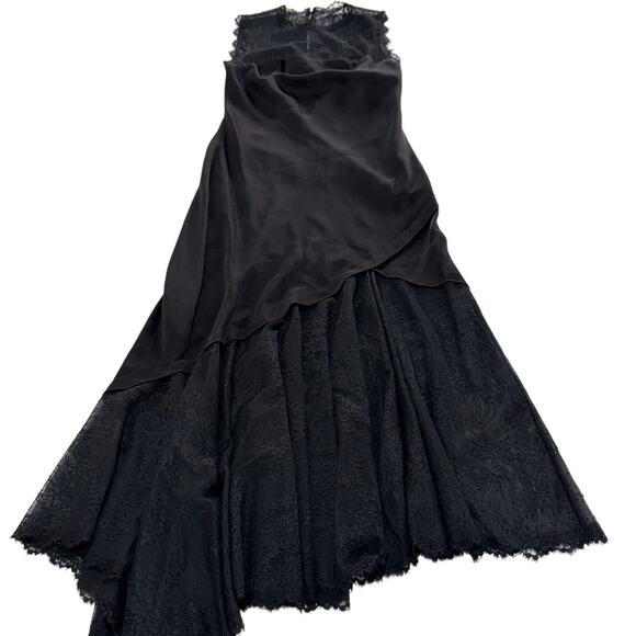 BCBGMaxAzria Dress Womens XX Small Black Lace Cutout Asymmetrical Gown - Picture 1 of 8